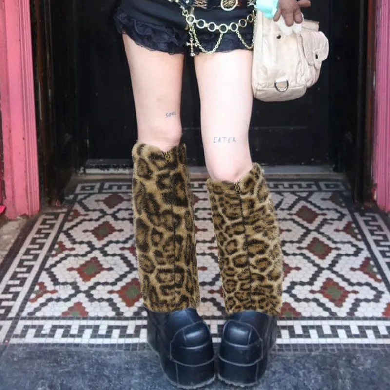 Carly Faux Fur Leopard Leg Warmers