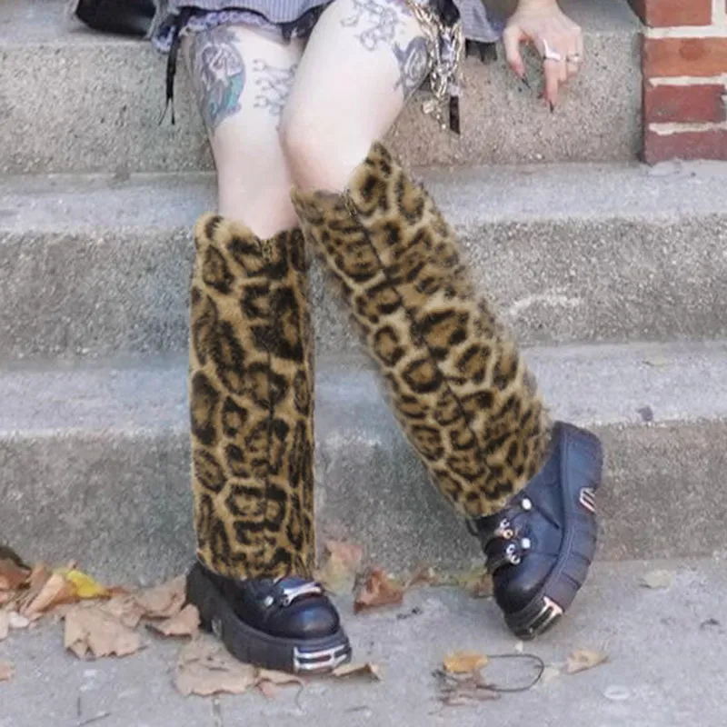 Carly Faux Fur Leopard Leg Warmers